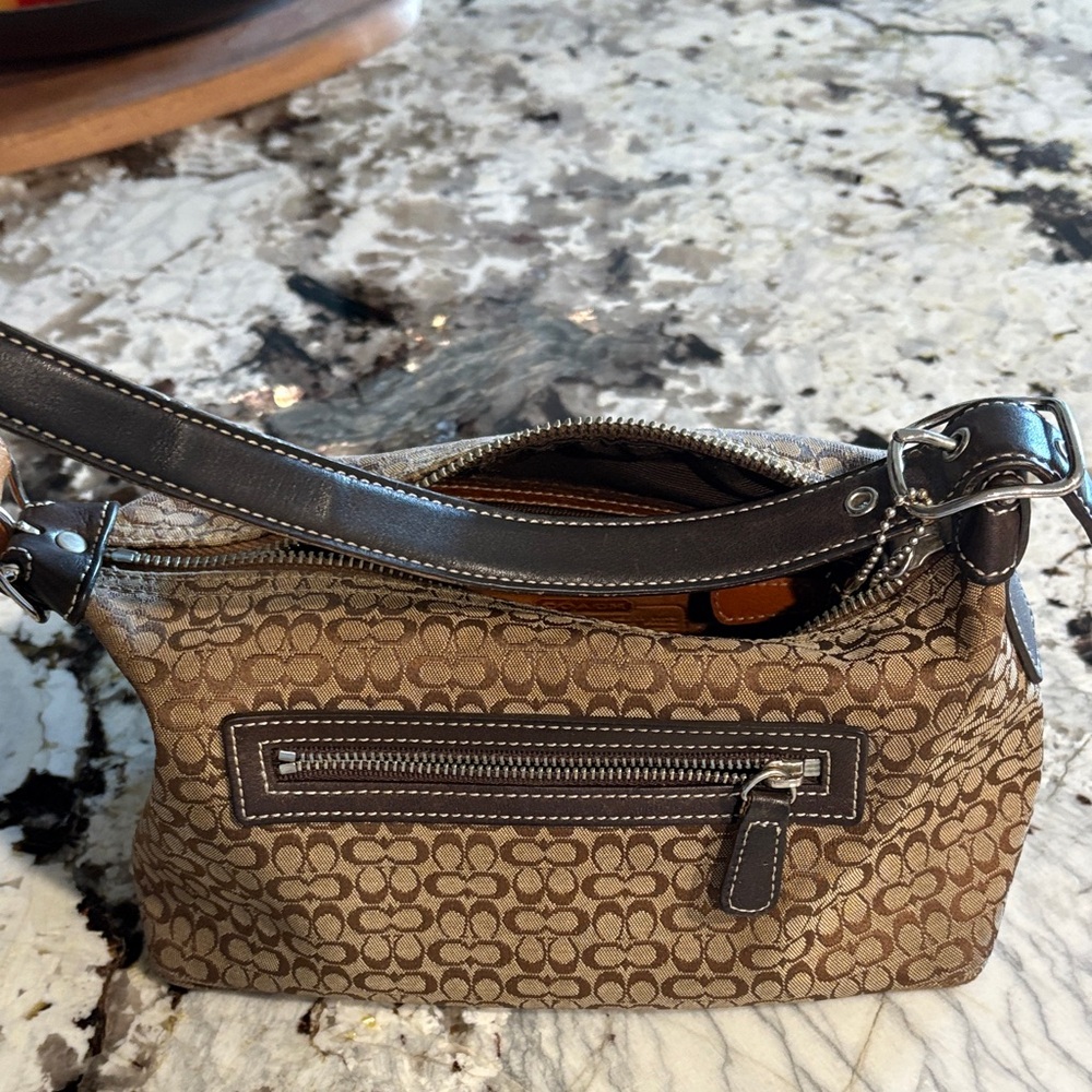Coach Tan and Brown Signature Shoulder Bag